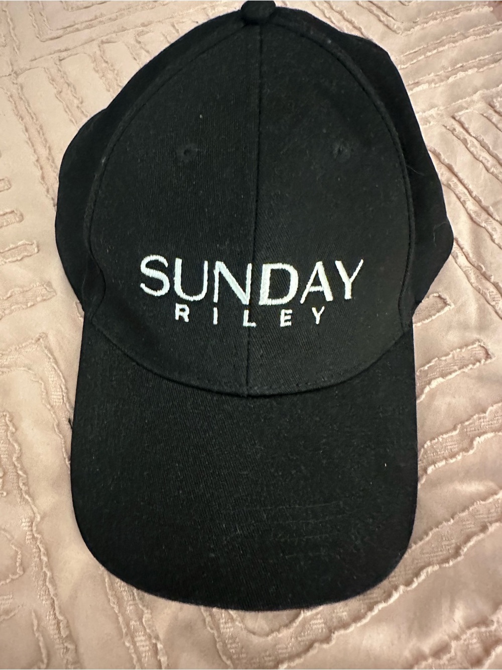 Sunday Black Baseball Cap with White Interior Panel and Embroidered Logo